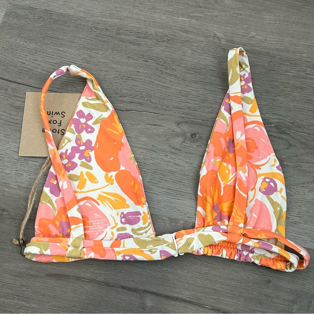 NWT stone fox swim bikini top size xs floral orange pink women’s‎ - Picture 2 of 3